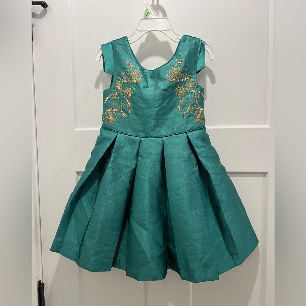 Euc christian siriano green gold dress bow size 4